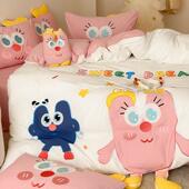 A类可元 爱气立体型刺绣卡通水洗棉LUG纯棉四套儿童被套床单床件异