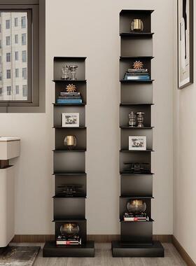 隐形架落书柜一体靠墙地置物架落铁艺KTD收书窄小立式角客厅书本