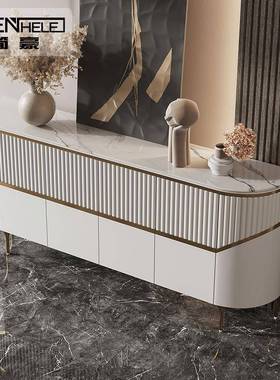 现代简约玄关柜轻奢风门厅入户装饰储柜靠墙物餐半圆板岩意94613