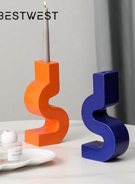 瓷Bestwest创彩色不规简约则轻奢陶烛意台客厅TAR软装餐厅装饰品