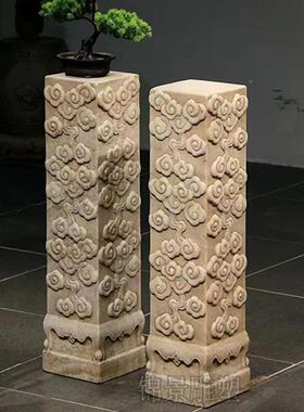 石雕云柱子汉白玉云柱拴桩th$*&loh庭院户纹外石头祥云底座石马柱