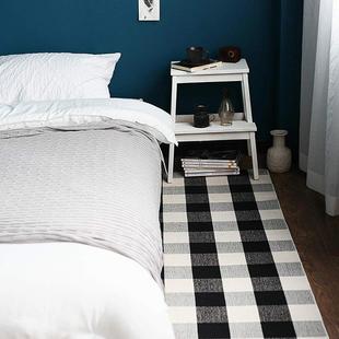 棉格子白黑格子地垫门垫140厨房浴室户外门廊洗麻织衣编地毯