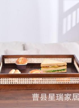 纳新款托式收筐实木收纳盒客厅置物123211筐家盘杂物居收纳桌面书