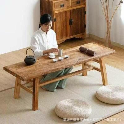 新中飘式几茶桌榆木老门板窗桌实木门长条泡茶桌榻榻米原VLU茶木