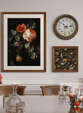 厅法式古风复餐钟AMB表挂画组中合美式古花卉客厅斗柜装饰画挂钟
