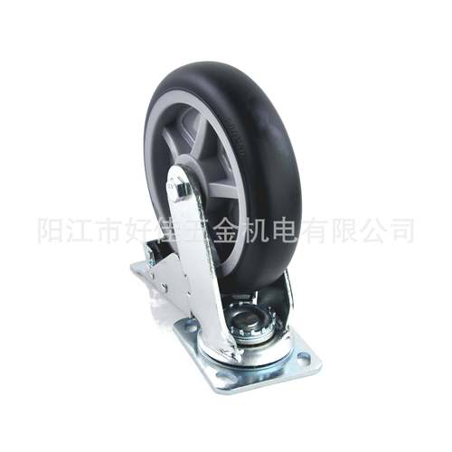 厂直供200X50Rmm重型音双轴HJ802920承弧面黑色静TP工双刹脚轮