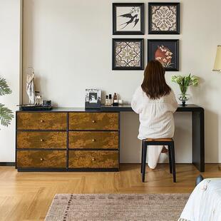 暮秋梳妆台化-妆桌型室小户型实木飘窗收纳转中角古风l奶卧油风柜