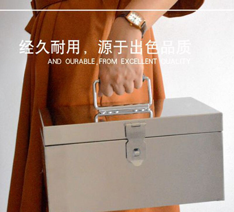 不锈钢加厚大号带锁手提存钱箱