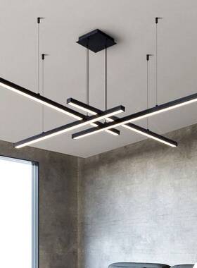 现代简约客厅led吊灯 餐厅吧台线条灯方形直线几何艺术卧室装饰灯