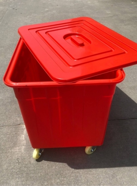 红色塑料300L塑料水箱 带轮塑料方箱 浅海养殖用塑料箱塑胶筐