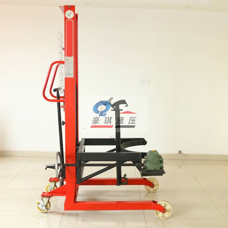 300KG油桶翻转堆高车铁塑二用手动油桶搬运倾倒车手摇堆高倒料车