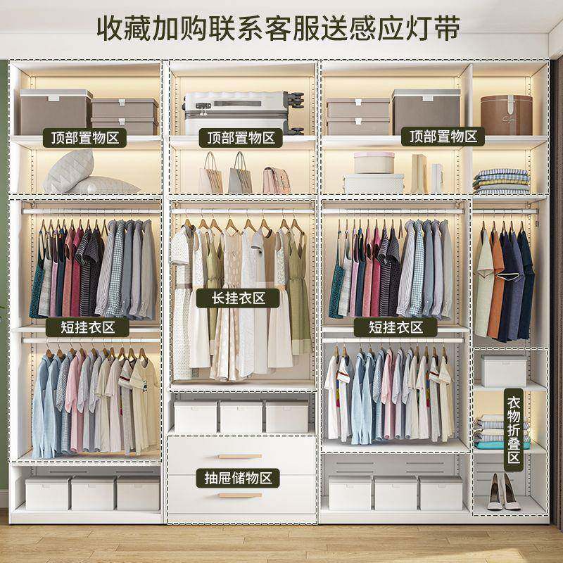 衣无品牌/家用卧室组合璃法式2米4高带玻简易全钢组装衣橱厚加柜