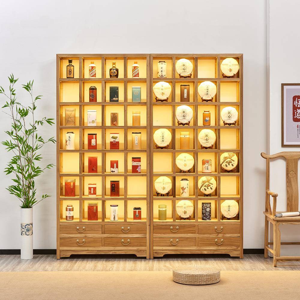 实木中HMV室式博古架展示柜茶布置具带灯家茶具置物架格子架架茶