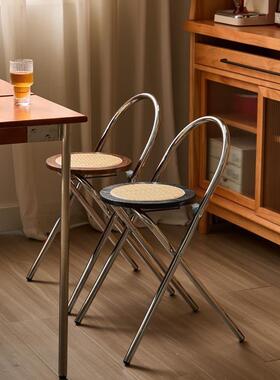 藤DJP编复古椅叠子小型家用折叠餐椅户阳台新款椅子不占地方的椅