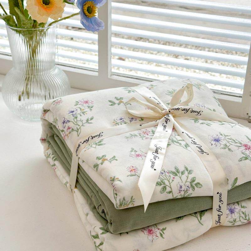 新款全棉印花双ZJF40950层四件纱15m床单款四.件套套婉茹