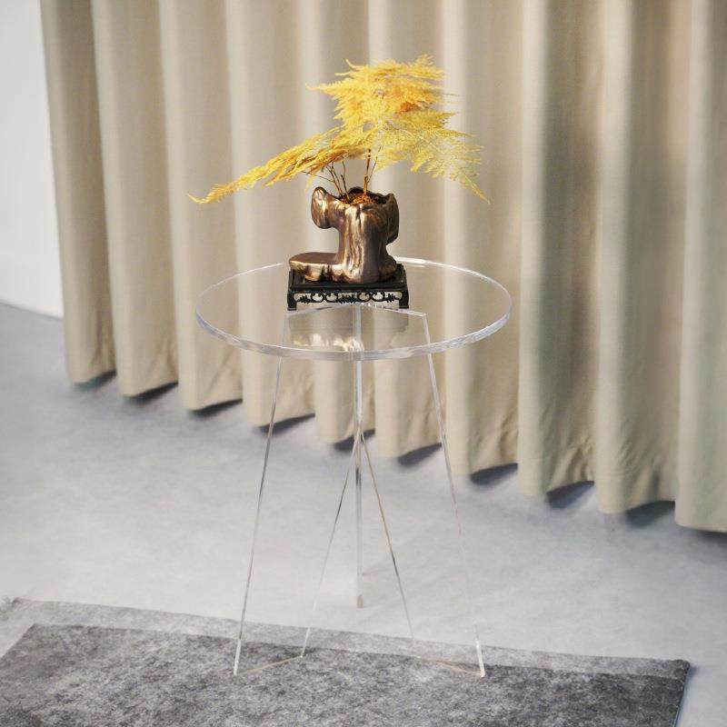 克茶VVF网几透明圆亚形桌现代简约客力厅沙发客厅阳台轻奢红角几