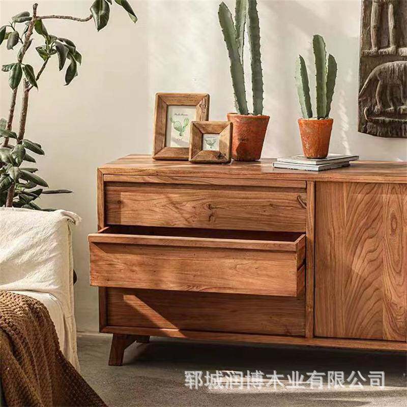 老榆木柜子餐边柜客厅橱柜碗柜玄关收纳柜子电视柜复古实木茶水柜