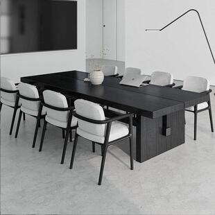 木长桌现色2024516代约简会议桌原木大板桌设计师黑阅览室书桌长