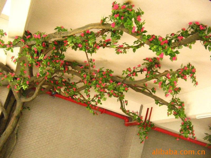 高仿真桃花树厂家供应玻璃钢盆景真杆音乐餐吧绿化装饰缠绕藤条
