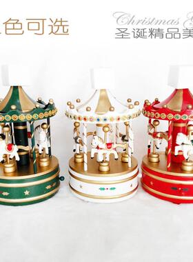 饰诞装品木质摇马圣桌八音盒旋转木马节Y01133日面装饰摆件