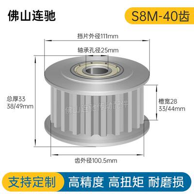 S8M40同步带轮两轴承涨紧轮调节指向轮惰齿轮HTFWRUC边40S8M300