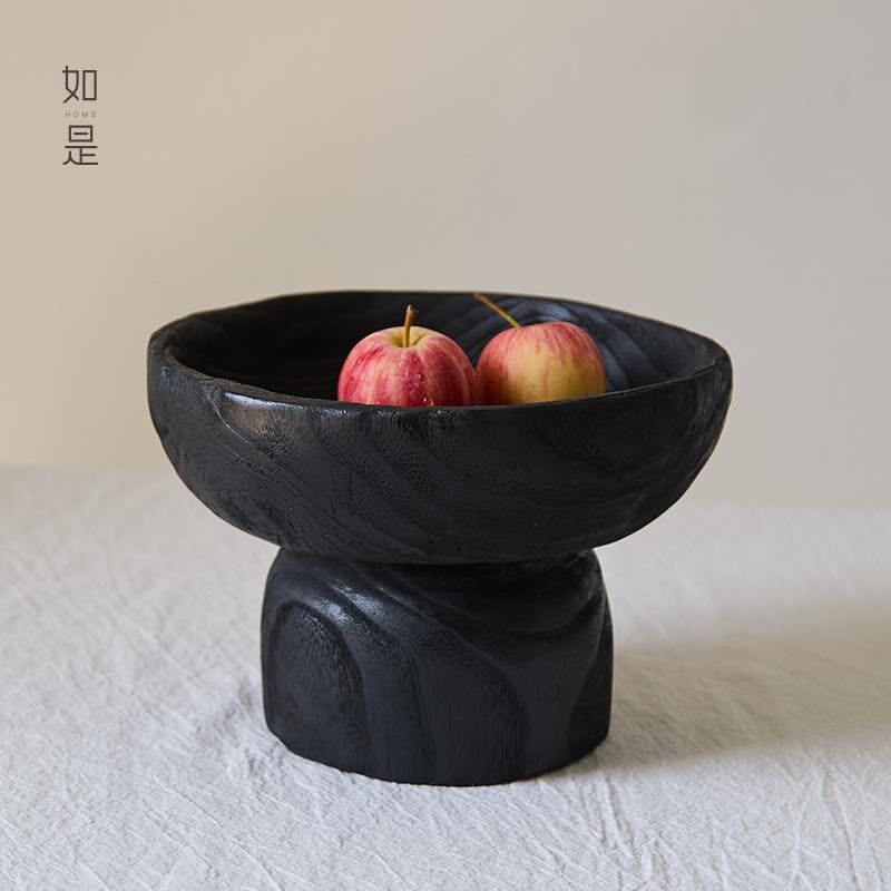 如是/侘寂风炭化木果盘做旧实木托盘民宿样板间蜡烛托盘装饰品