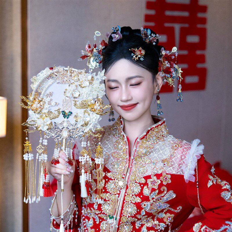 团扇新娘结婚中式秀禾扇子喜扇diy材料包高级感却扇婚扇婚礼双面