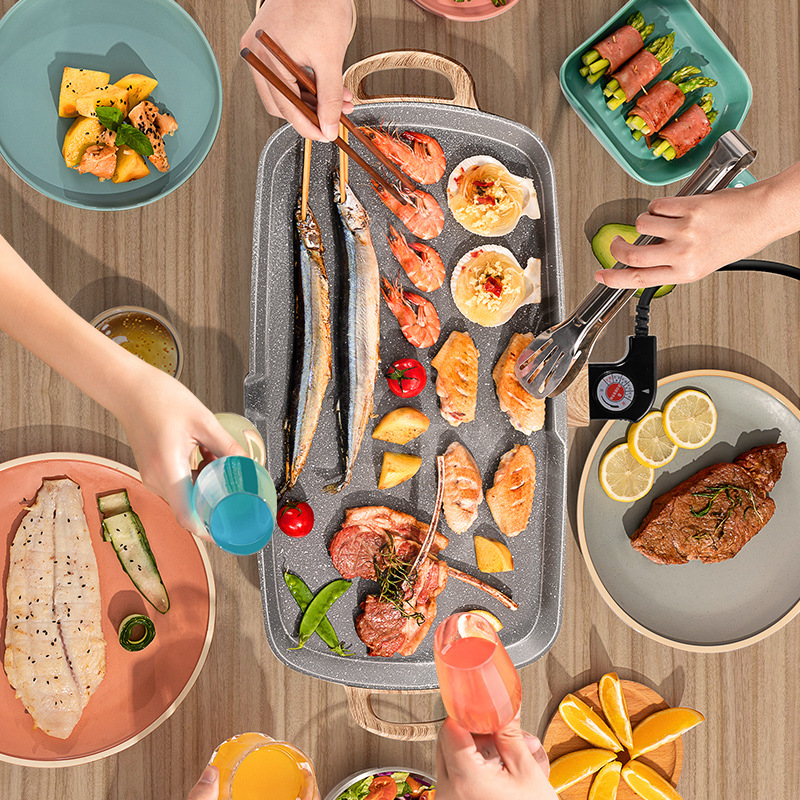 韩式电烧烤炉家用无烟烤肉锅铁板烧不粘烤架室内烤肉盘多功能烤鱼