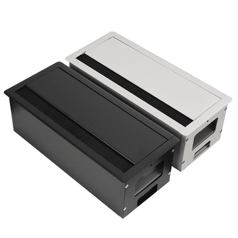 桌面铝合金毛刷穿线盒办公桌隐藏嵌入式8插座面板线孔盖方形