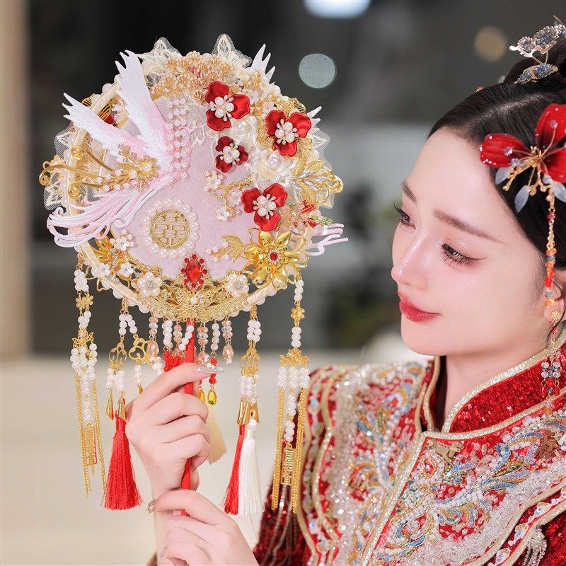 团扇新娘结婚diy材料包手工成品秀禾中式礼扇婚礼手工喜扇
