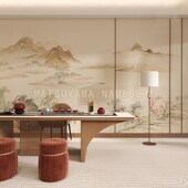 宋式 民宿定制墙布 美学山水墨画卧室客厅电视背景墙壁纸壁布工装