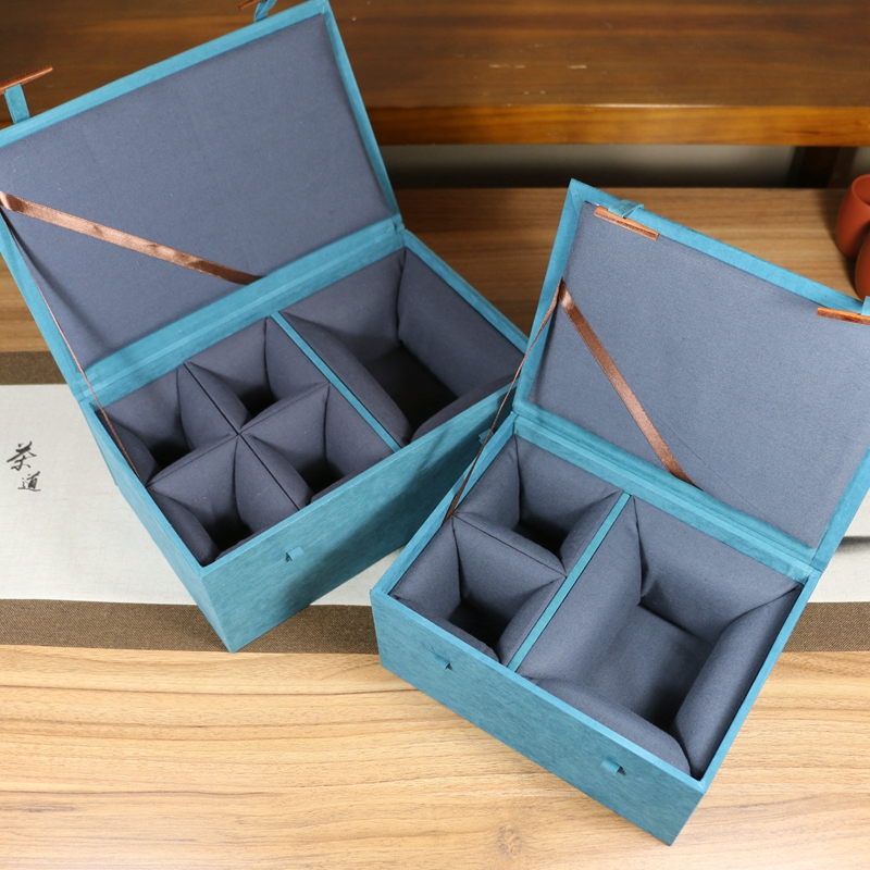 包装盒空盒雪花绒布木扣盒礼品盒紫砂壶盒一壶两杯一壶四杯壶盒
