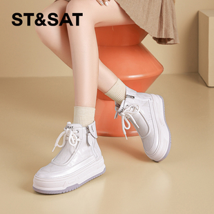 星期六高帮鞋厚底复古增高女鞋时尚休闲鞋2025年秋冬季短筒女靴子