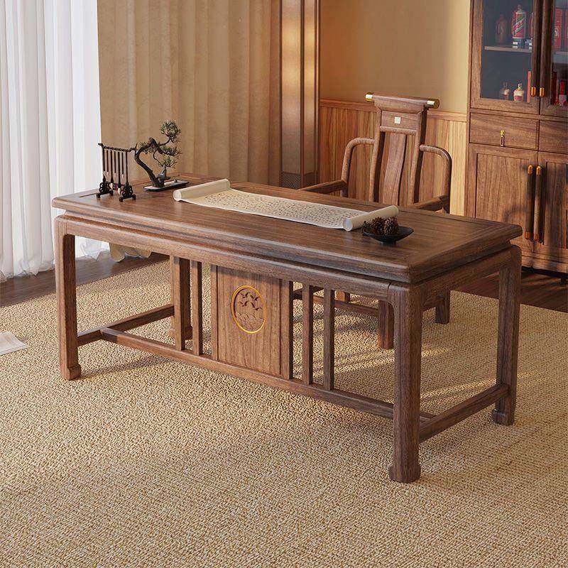 新中式乌金木实木书桌书房家用写字台办公室桌子画案书法桌工作台