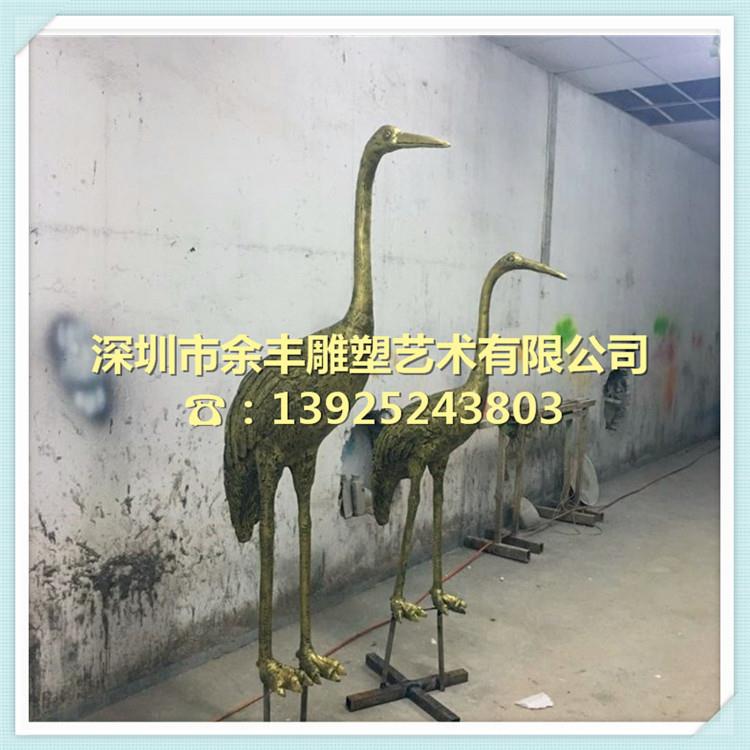 水景玻璃钢动物仙鹤雕塑 仿古铜玻璃钢鸟火烈鸟雕塑古风立体