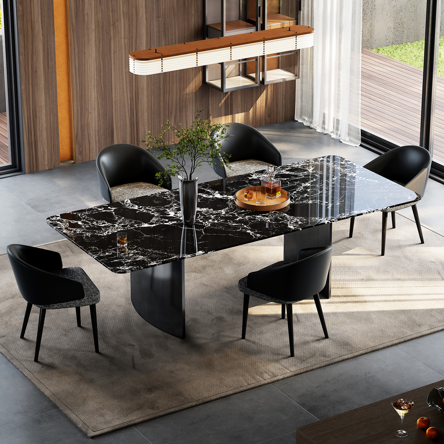 回岩黑玫瑰天然大理石餐桌