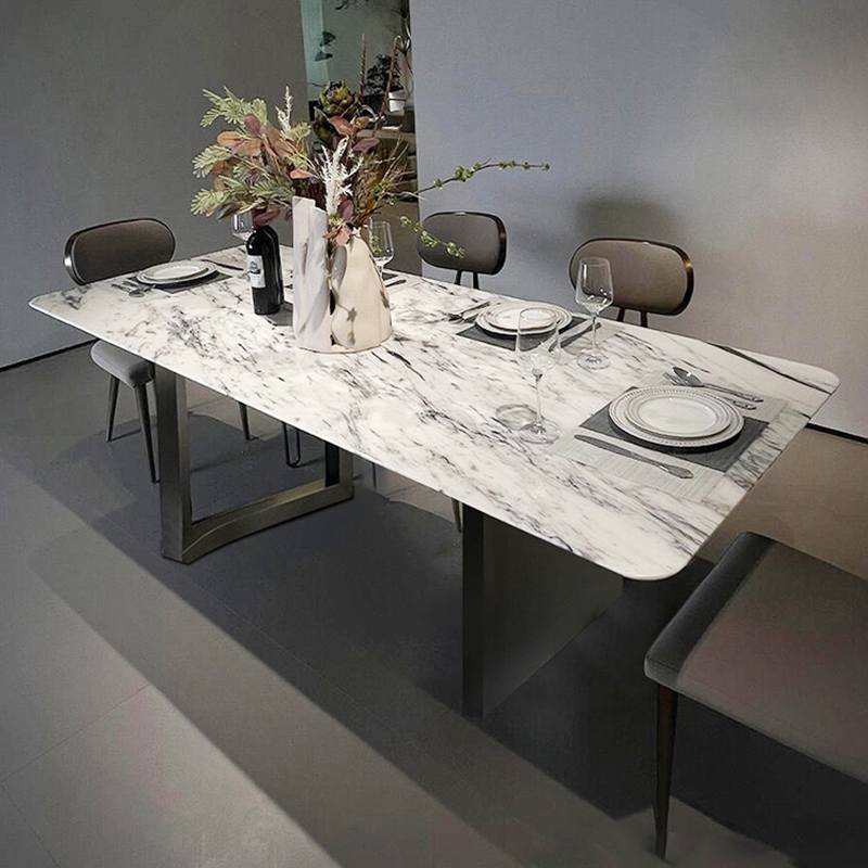 意式轻奢天然大理石餐桌椅组合
