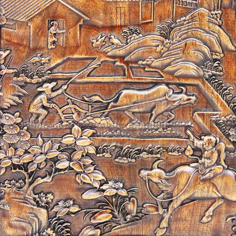 东阳木雕刻中式壁挂件渔樵耕读浮雕香樟木质墙饰仿古装饰画人物