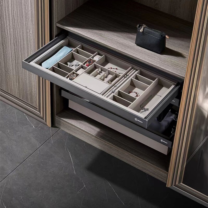 裤架伸缩衣柜家用内置抽拉裤抽架滑轨格子抽拉篮抽屉式首饰盒五金