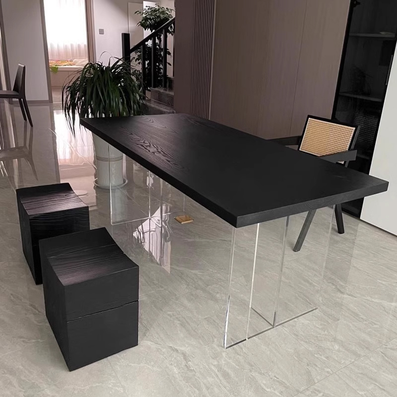 实木板碳化桌板定制老榆木桌面黑色餐桌茶桌白蜡木大板桌面板定制