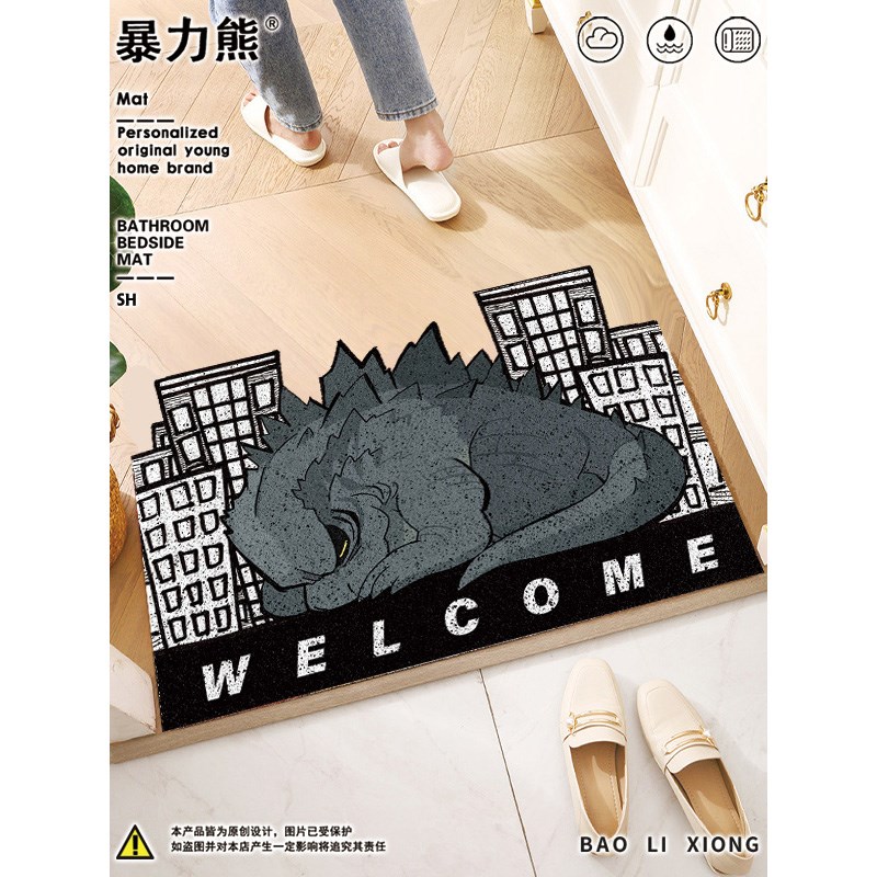 进门地垫入户门垫 日系怪兽哥斯拉防油防水家用垫子进门门垫地毯