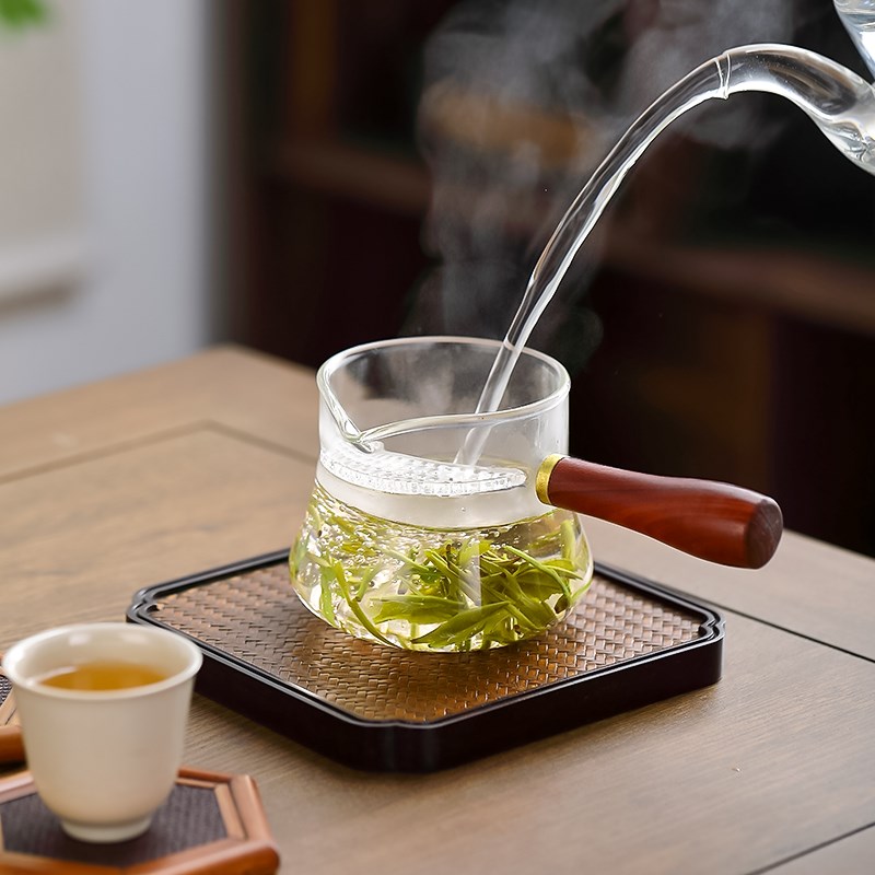 玻璃公道杯高档分茶器月牙公杯茶海耐热家用功夫茶具配件加厚侧把