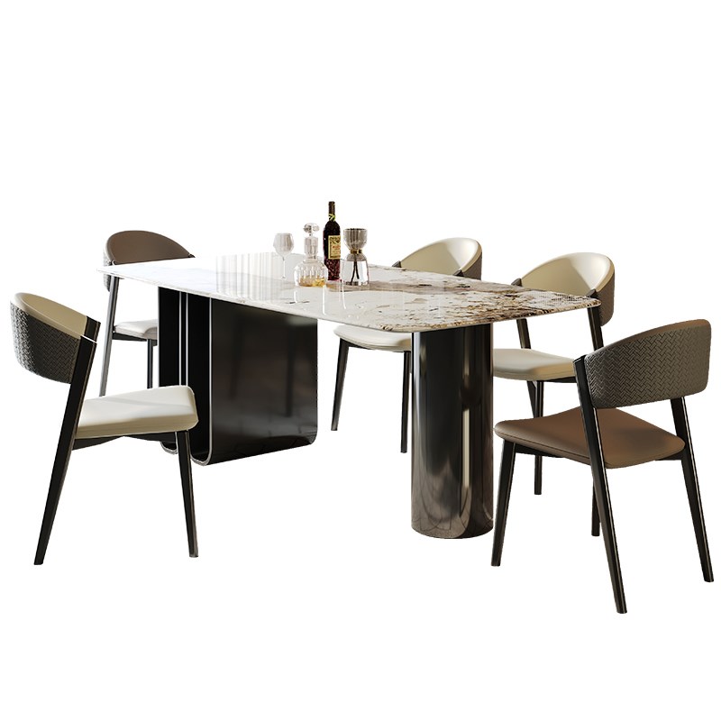202新款超晶石餐桌家用现代简约小户型天然大理石设计师餐台椅子