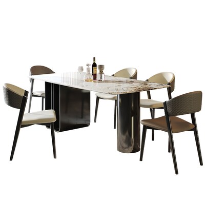 202新款超晶石餐桌家用现代简约小户型天然大理石设计师餐台椅子