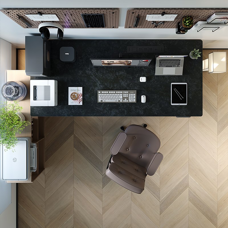 黑色岩板电动升降书桌智能自动书桌简约现代电脑桌卧室家用台式