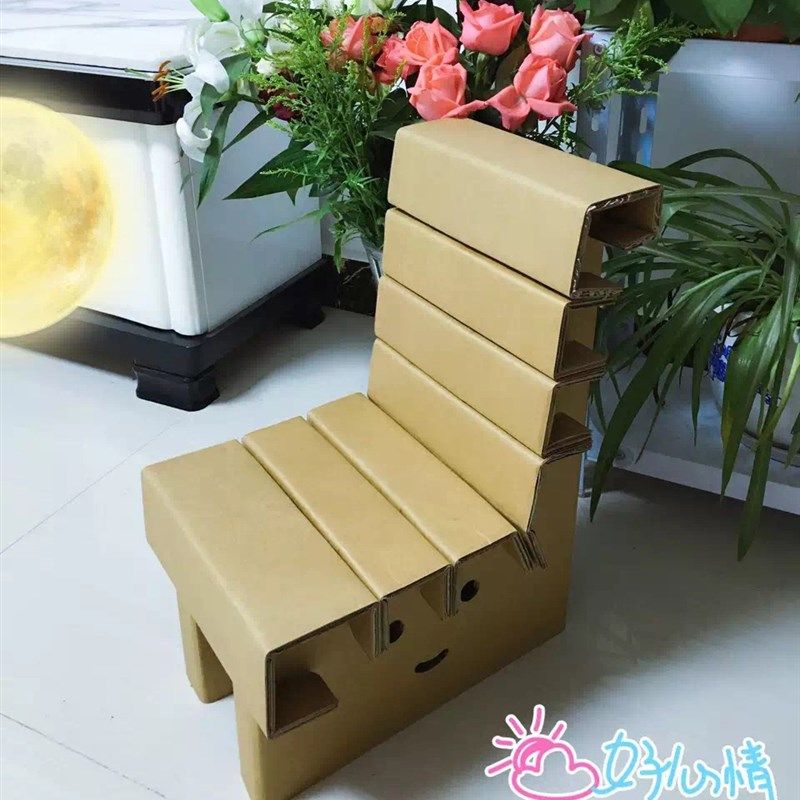创意瓦楞纸板儿童书桌学习桌幼儿园材料包纸椅作业设计绿色纸椅凳