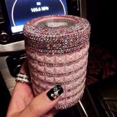 车载烟灰缸创意个性 夜光有带盖led灯多功能通用汽车车用女士贴钻