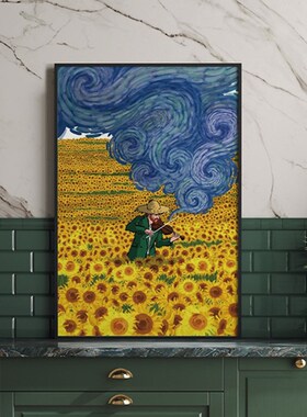 沙发梵高艺术装饰画世界名画大芬油画人物客厅高级感餐厅玄关挂画