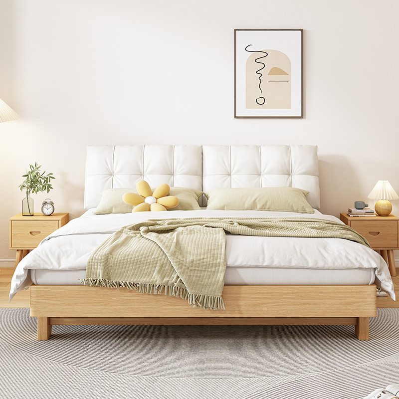 实木床1.8米人床简约现代家用卧室1m2松木出租房用1.5m单人床架