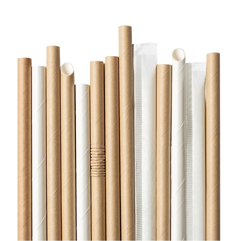 千鹤奶茶纸吸管一次性纸质饮管尖头短款粗弯头白色细可降解珍珠